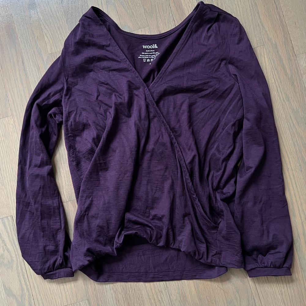 Wool& Diana Surplice Top Cross-over Nursing Friendly S Marionberry Merino Wool